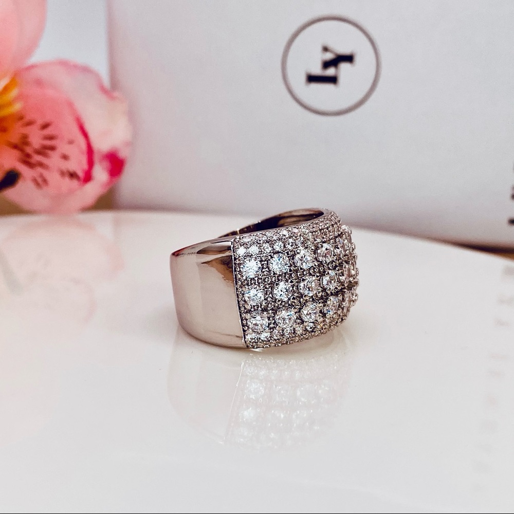 925 Sterling Silver Pave Diamond CZ Statement Wide Ring - Picture 7 of 10